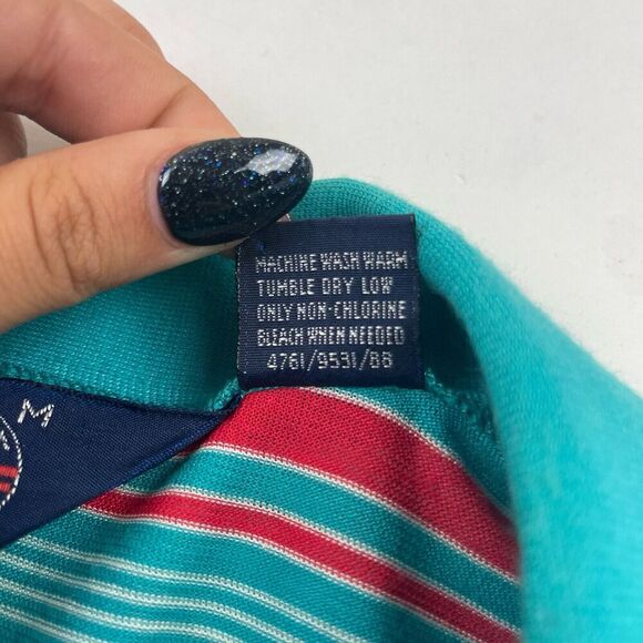 VTG Knights Bridge For Men Teal Red Striped Polo Shirt S/S Cotton Polyester Sz M - Picture 5 of 6